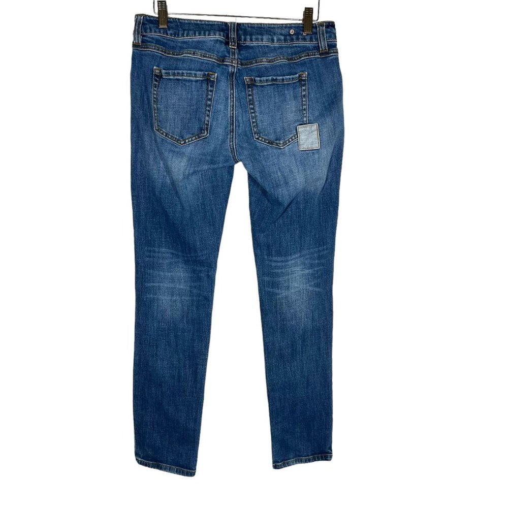 CAbi Patchwork Slim Boyfriend Low Rise Medium Wash Jeans 2 - Picture 4 of 13